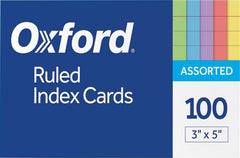INDEXCARD3x5 100CT RULED ASST